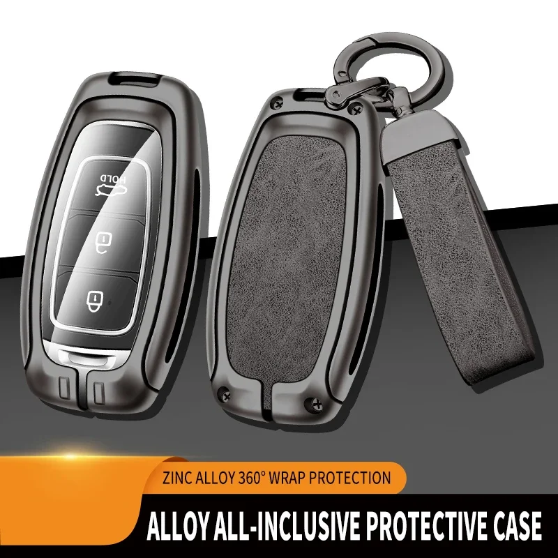 

For Hyundai Car Key Case Cover Shell Santa I30 IX35 Encino Kona Solaris Accent Fe Azera Grandeur Elantra Metal Leather Accessory
