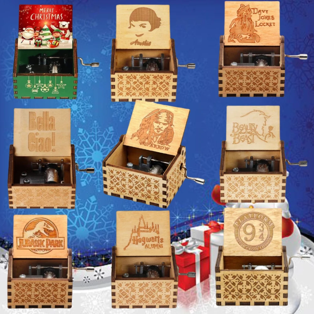 

NEW Anime Movie Character Wooden Carving Music Box Christmas Gift Birthday New Year Gift Wooden Hand Cranked Music Box Ornament