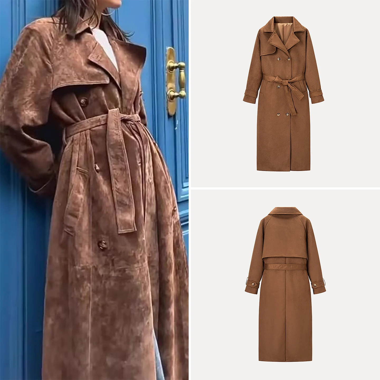 

Ele Casual Suede Double Breasted Coat Women's Faion Autumn 2025 Z Commute Sle Loose Fit Long Sve Suit Jaet