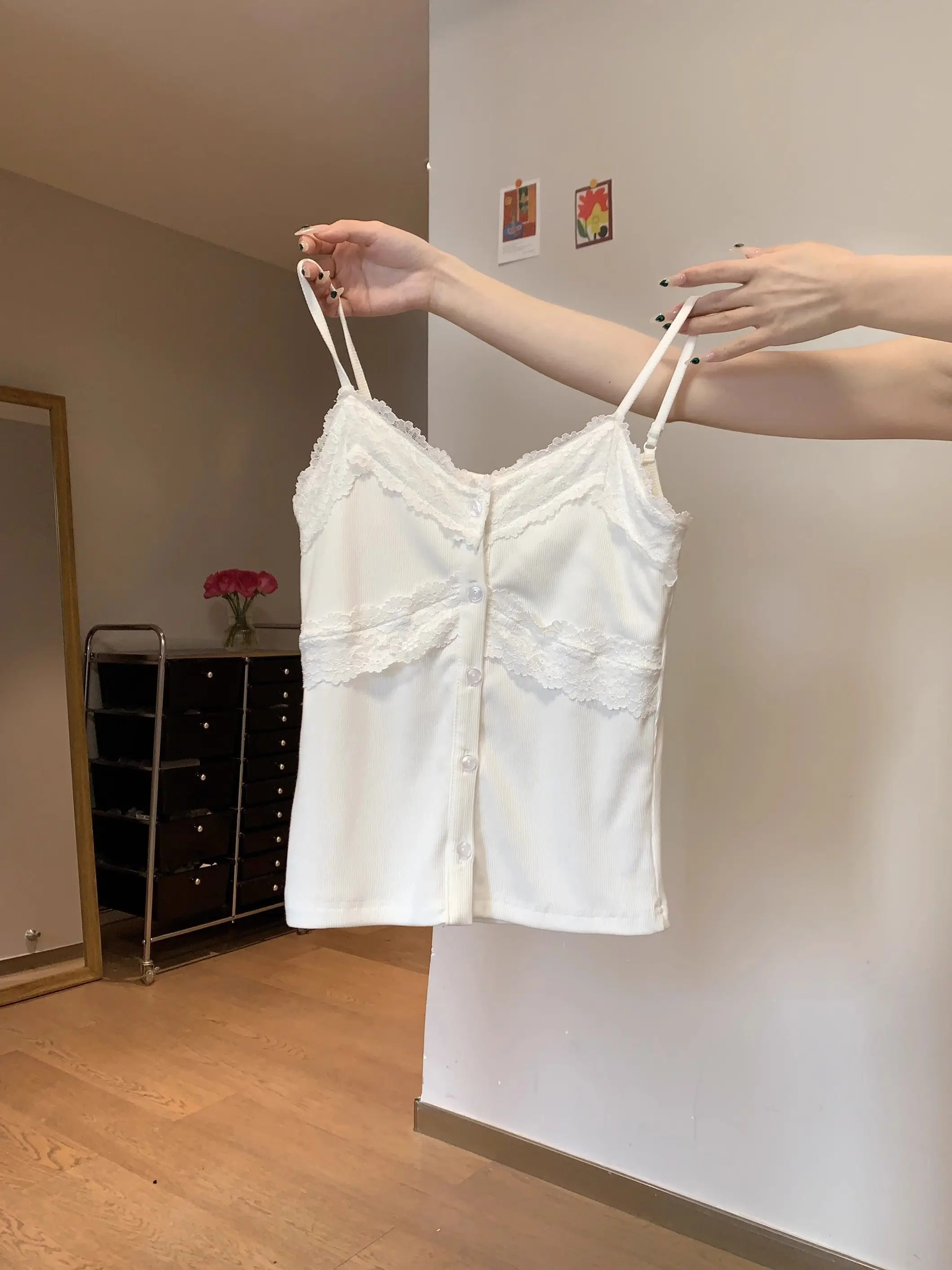 

Miu Sle Pure Desire Lace Trim Strap Vest Women's Summer Inner Wear ort Top Spicy Girl Commute Sle Slim Fit Cotton ...