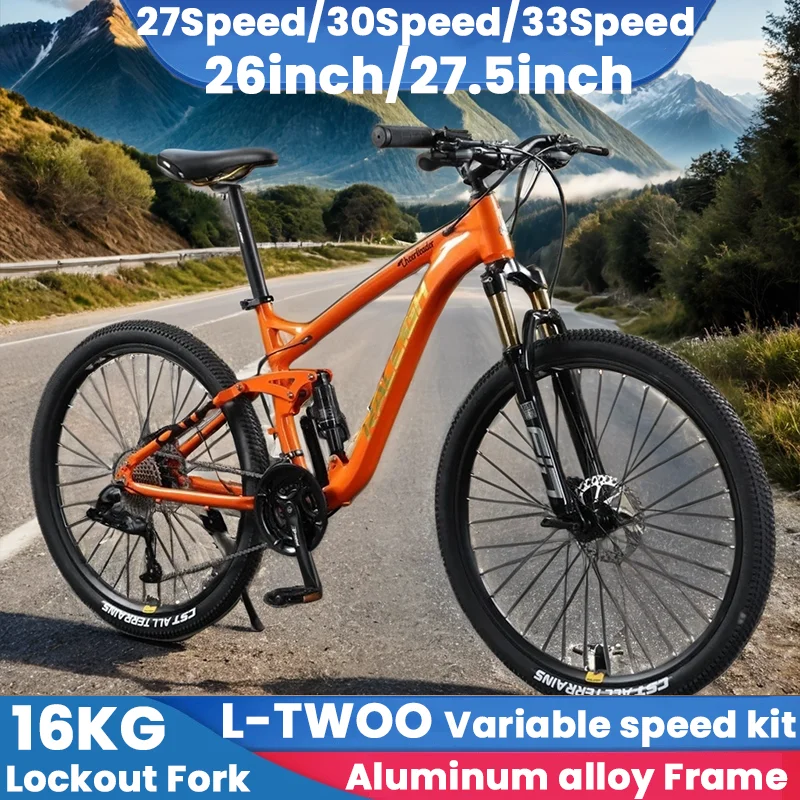 

26/27.5inch aluminum alloy soft tail frame mountain bike27/30/33speed off-road MTB Bicycle oil disc brake full suspension aldult