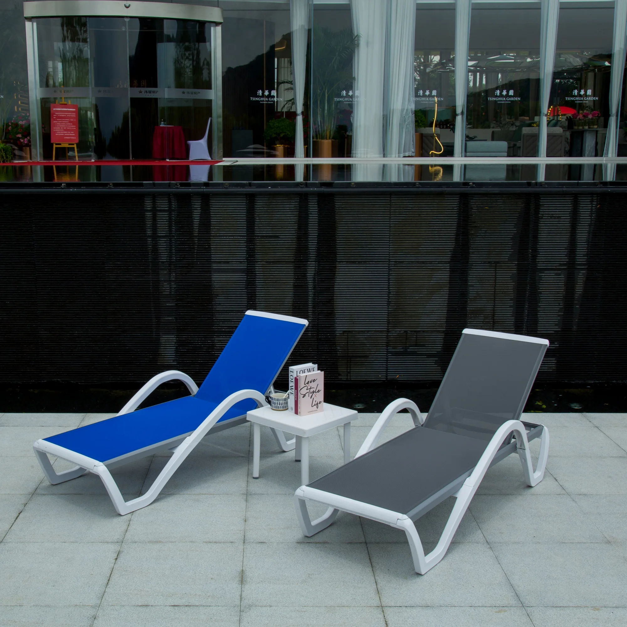 ！@！@2 pcs Modern Leisure Outdoor Aluminum Chaise Lounge KD Bed for Patio Garden Pool or Beach Use-Sun Lounger