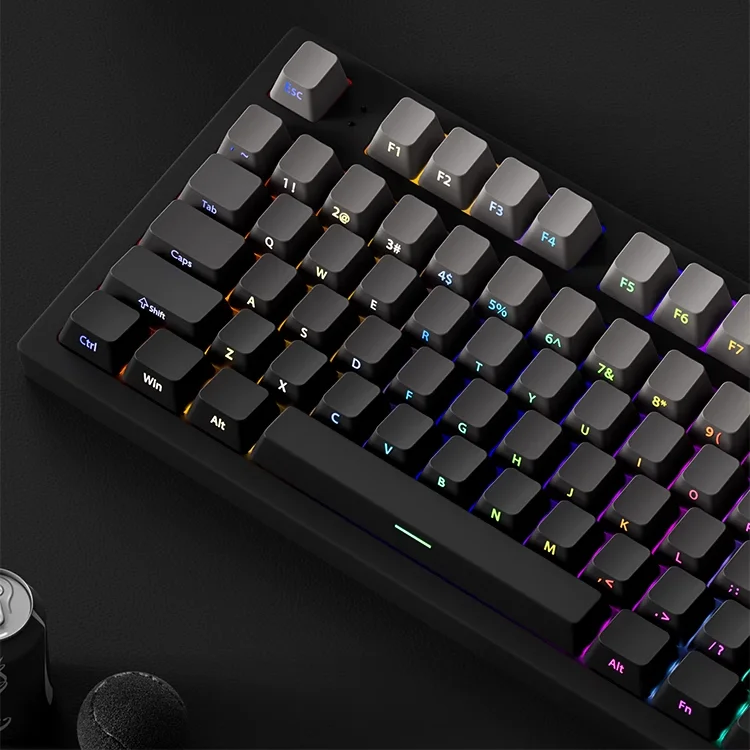 Profil OEM Gradien Sisi Dicetak Bersinar Melalui Keycaps PBT Double Shot Keycap Untuk Mechanical Gamer Keyboard Hitam Abu-abu Key Caps