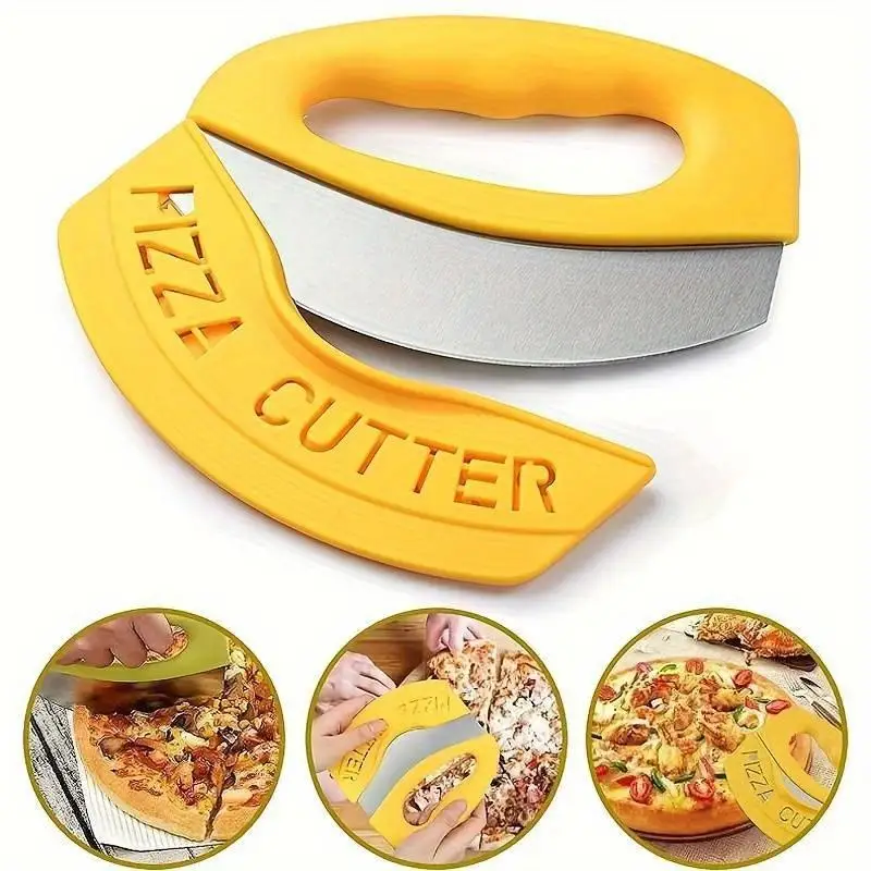 Effortless Hand Pressed Semicircle Pizza Cutter Durable Stainless Steel with Protective Sleeve Versatile Rocker Design For