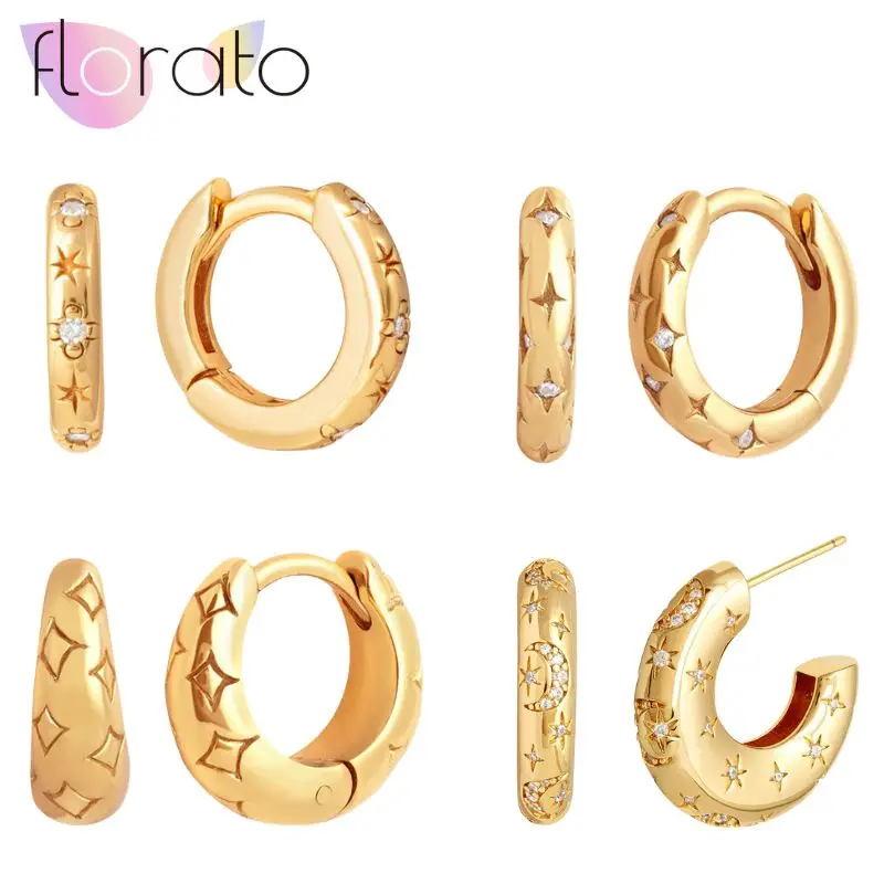 

925 sterling Silver Needle European American Fashion Star Zircon Carved Plain Earrings Women's Light Luxury Retro Jewelry Gift