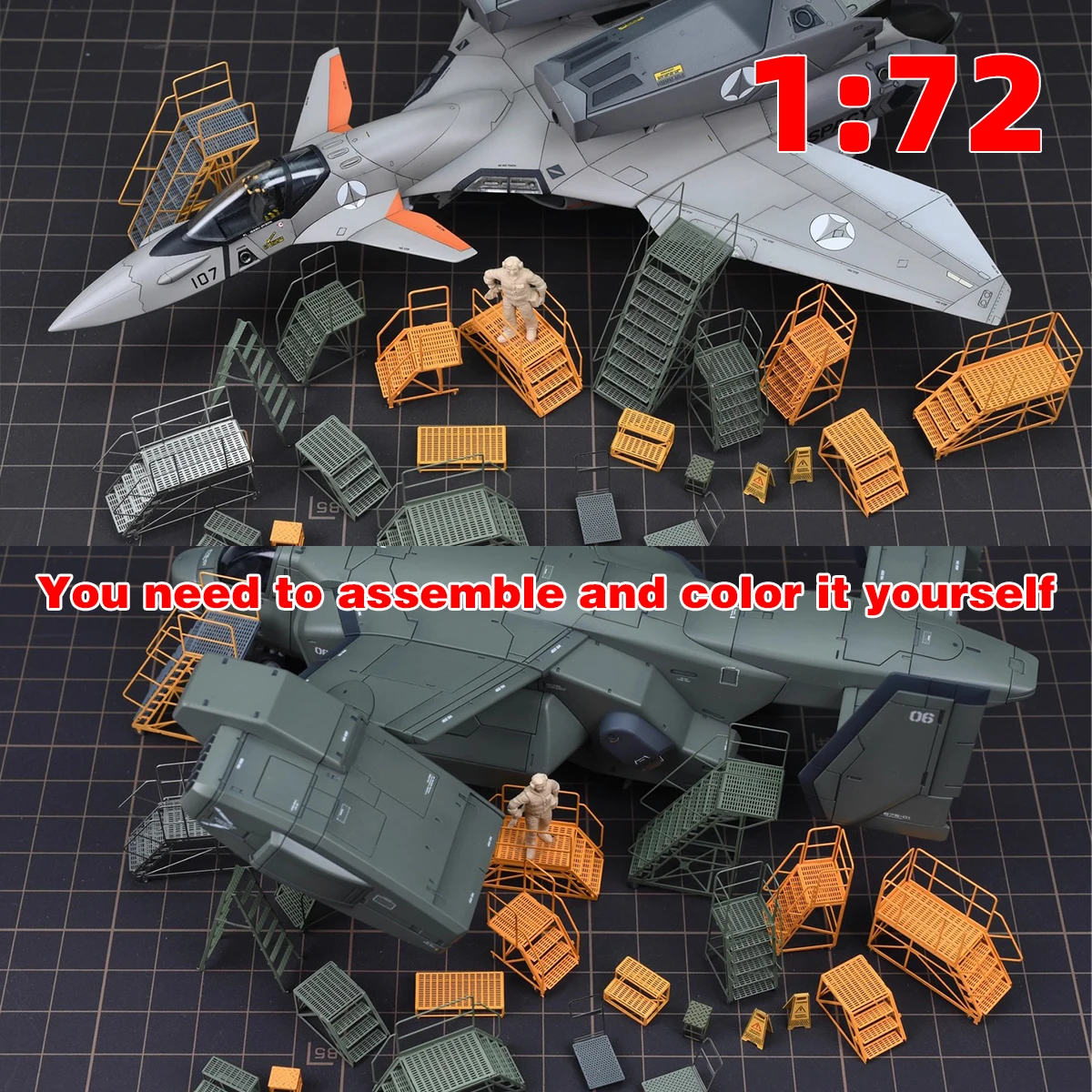 1/72 PE Flugzeugmodell-Bausatz Wartungsleitern Kletterleiter Wagenklappleiter Gerüst Sandtisch Diorama-Modelle – Detail 3