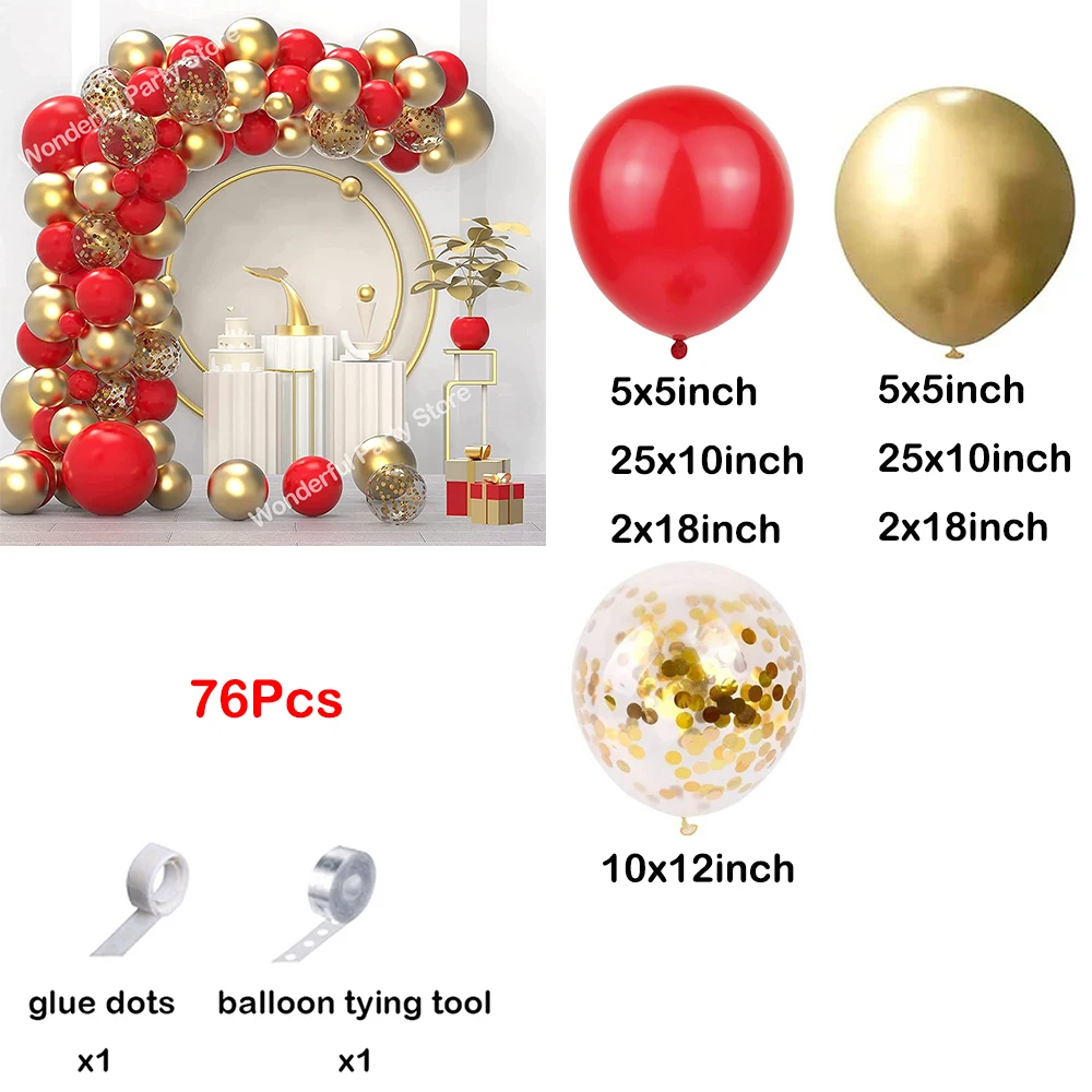 1Set Red Balloon Arch Kit Garland Metallic Gold Confetti Latex Balloons Birthday Bridal Baby Shower Party Wedding Decorations