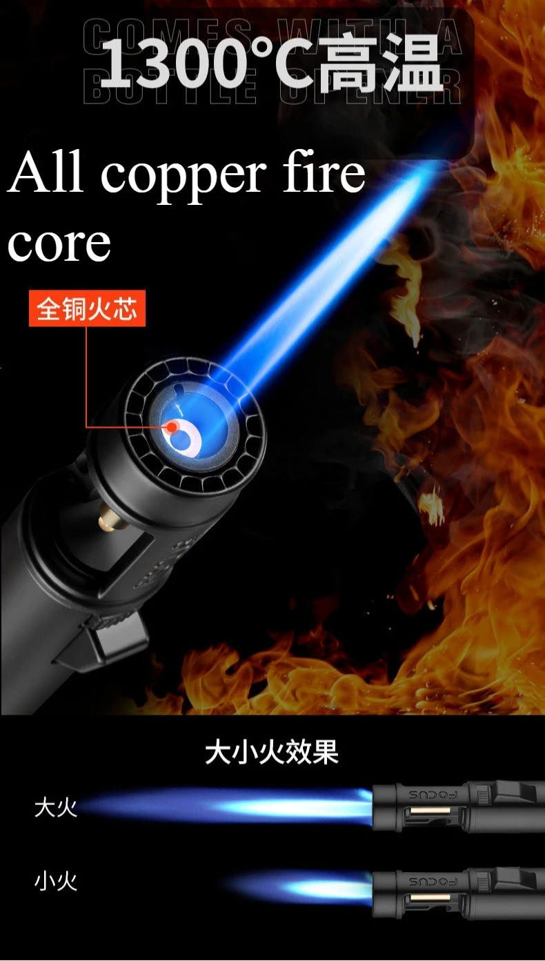 New High-end High Firepower Spray Gun High-temperature Blue Flame Inflatable Windproof Outdoor Camping with Bottle Opener