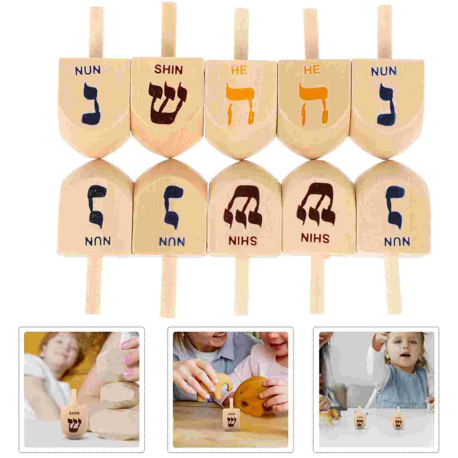 10 Pcs Spinning Top Toy Dreidels Portable Puzzle Funny Hanukkah Toys for Wooden Crafts Small Miniature Festival Travel Child