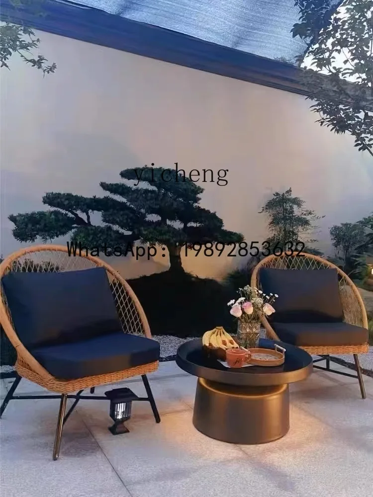 

X Courtyard Open-air Balcony Rattan Chair Single Person Homestay Garden Small Tea Table Furniture Set