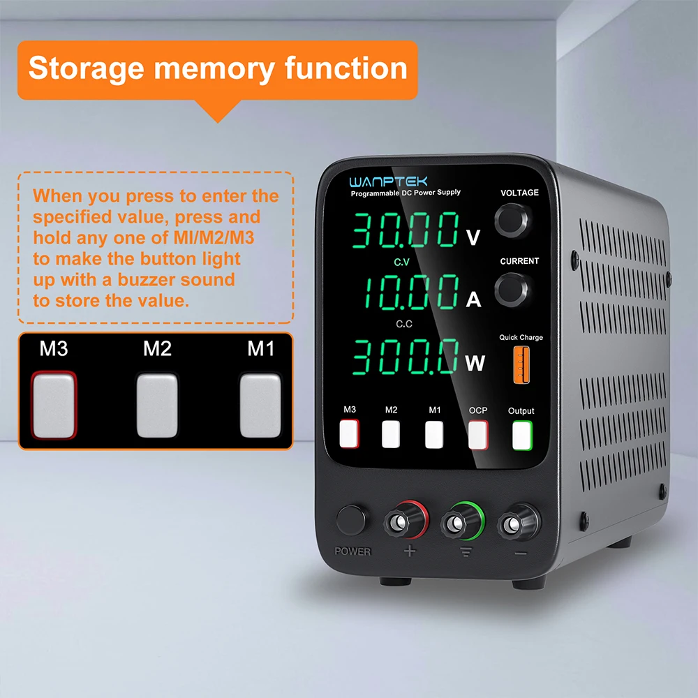 Wanptek Adjustable DC Power Supply 30V 10A Lab Programmable Memory Function Bench Power Source Voltage Regulator Switch 60V 5A