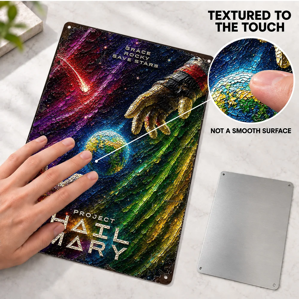 Project Hail Mary Hands And Planet Printed Poster Personalized Aluminum Metal Sign Illustrated Wall Art For Entertainment Room
