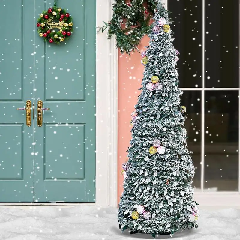 1.8M Pre Lit Pre Decorated Christmas Tree Pop Up Christmas Tree Foldable Xmas Tree for Porch Party Dining Rooms Home Decorations