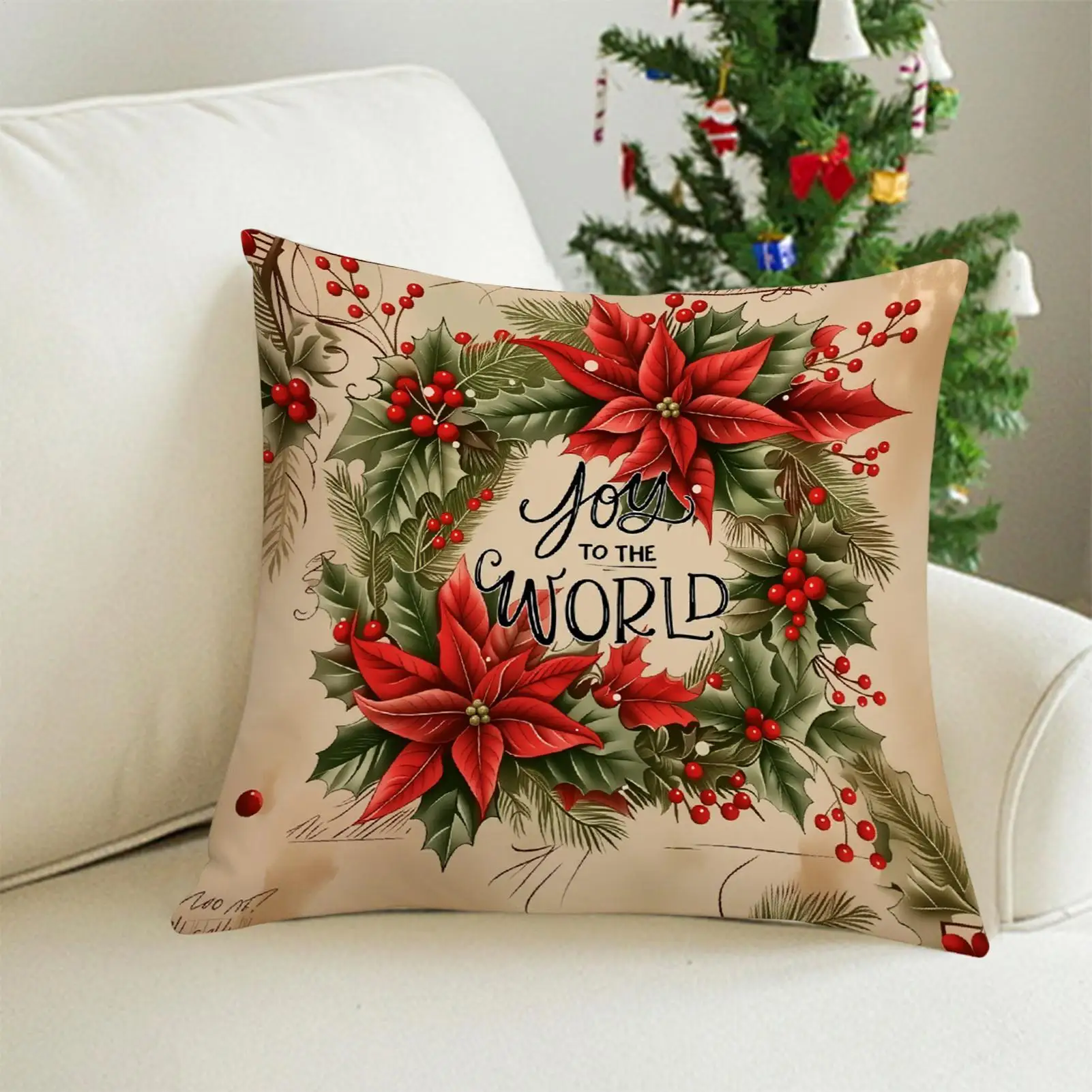 Christmas Throw Pillow Covers 18x18 Inch Linen Red Vintage Throw Pillow Covers Christmas Decor For Sofa Bed Farmhouse Winter