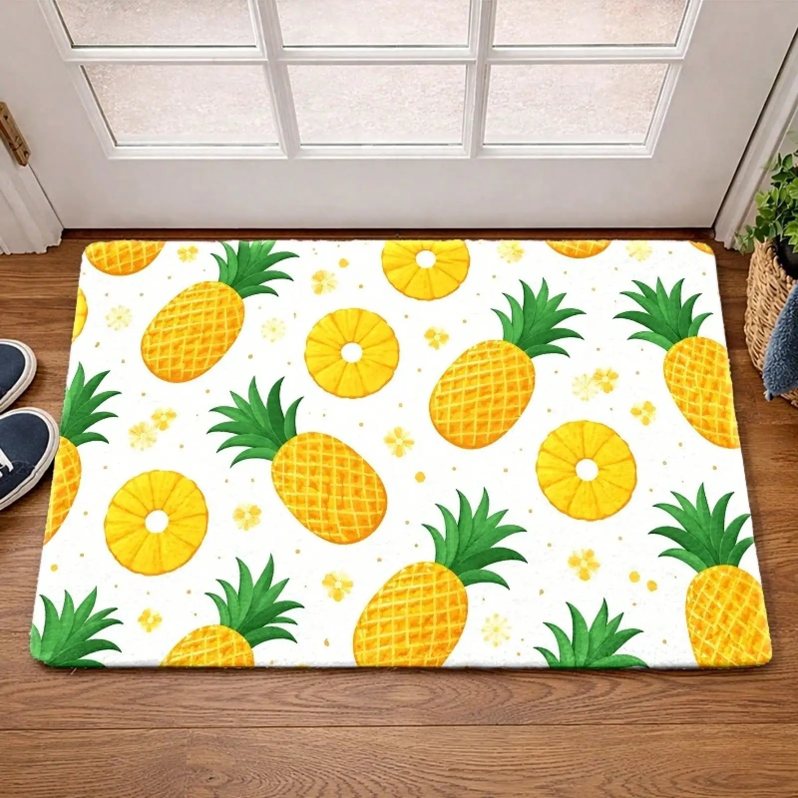 1pc Flannel Non - Slip Pineapple - Printed Mat, Stain - Resistant, Washable Universal Doormat, Suitable For Living Room, Bedroom, Office, Bathroom, Balcony
