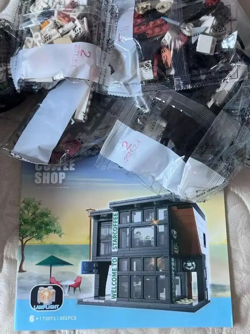 

581 шт., строительный набор для кофейни, город, вид на улицу, строительные блоки, игрушки, теплая и красивая среда, подарки на Рождество и день рождения