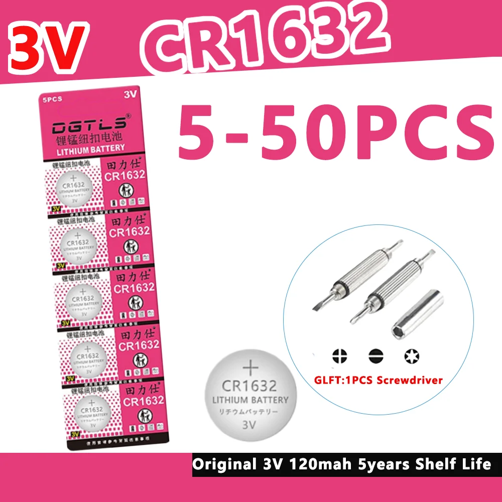 5-50PCS 3V CR1632 Battery CR 1632 Lithium Battery DL1632 BR1632 KCR1632 ECR1632 Automotive Remote Control Toy Button Battery