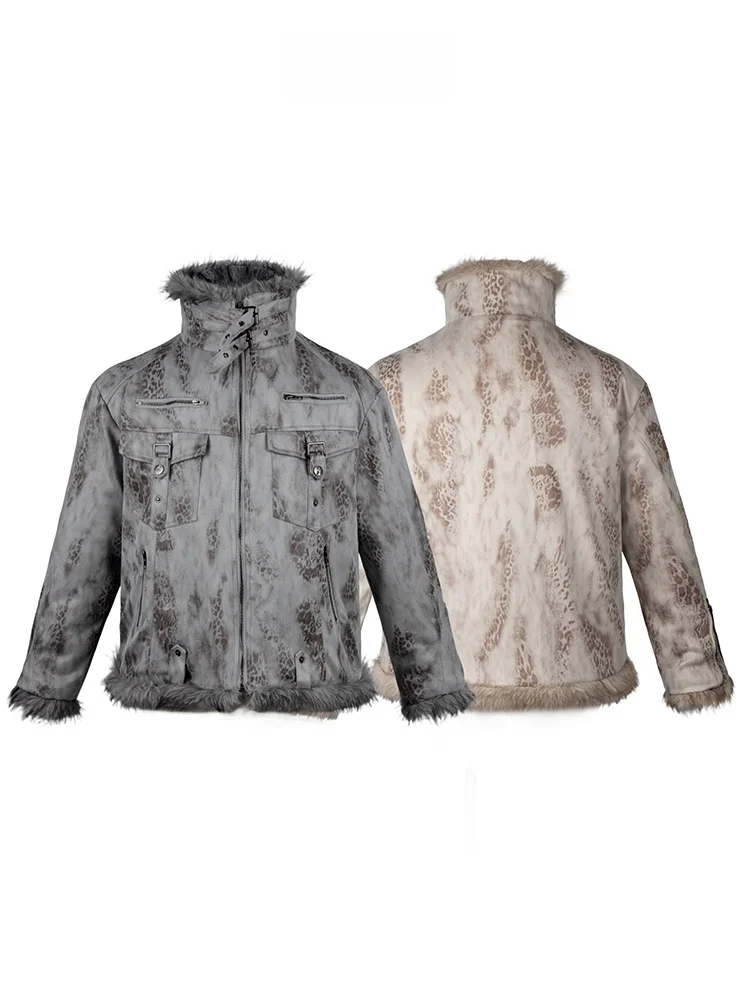 

Ретро-куртка в американском стиле из замши с утолщенной хлопковой подкладкой и леопардовым принтом, женское зимнее пальто, пушистая верхняя одежда, повседневный свободный крой