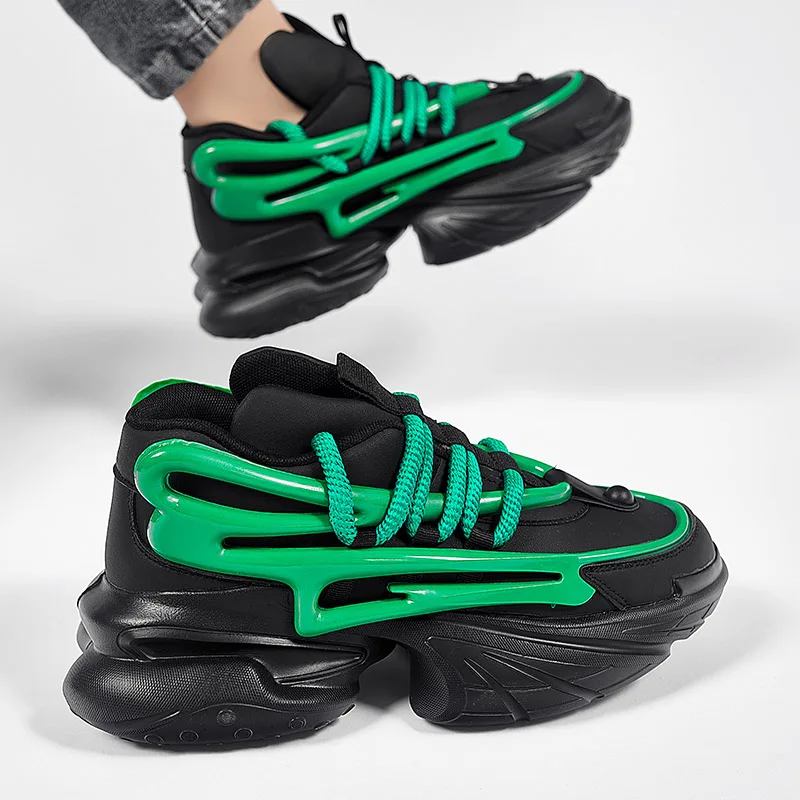 Men Fashion Chunky Sole Sneakers Breathable Lightweight Height Increasing Casual School Street Footwear