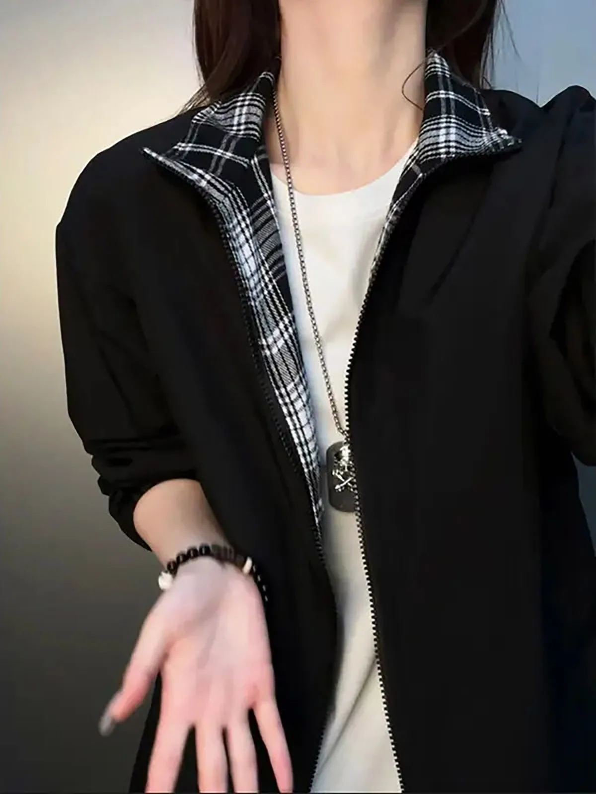 

Cleanfit Plaid Splice Stand Collar Jacket Men's Long Sleeve Baseball Style Outerwear Standard Fit Casual Summer Jacket