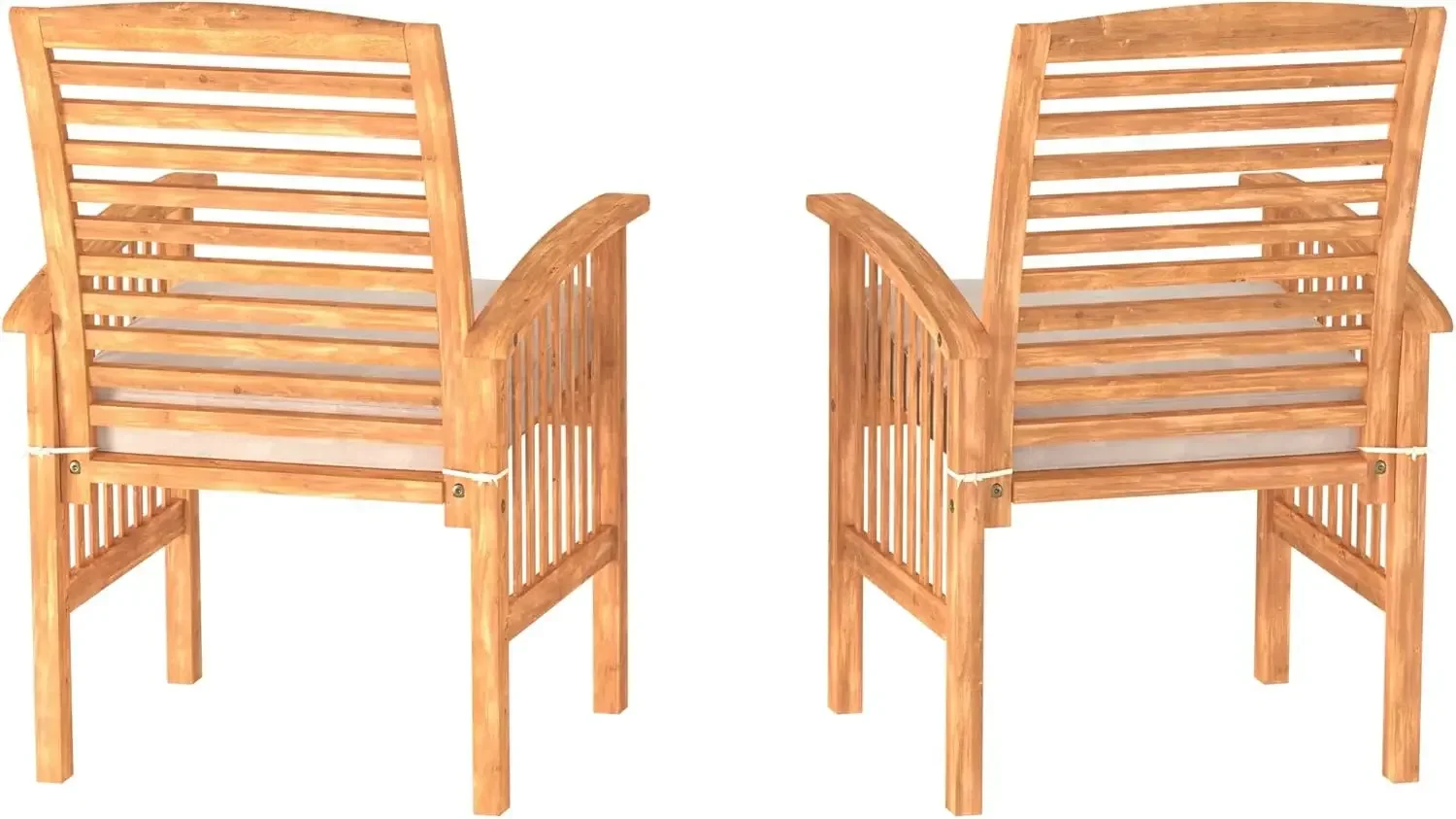Edison Rendezvous Modern 2 Piece Solid Acacia Wood Slat Back Outdoor Dining Chairs, Set of 2, Brown