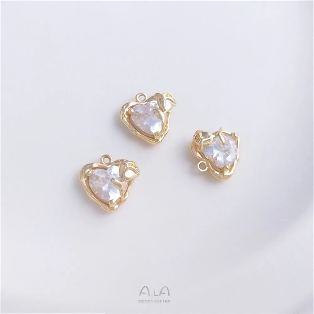 

Color Preservation 14K Gold Inlaid Peach Heart Zircon Rose Love Pendant Handmade Diy Earrings Bracelet Jewelry Pendant