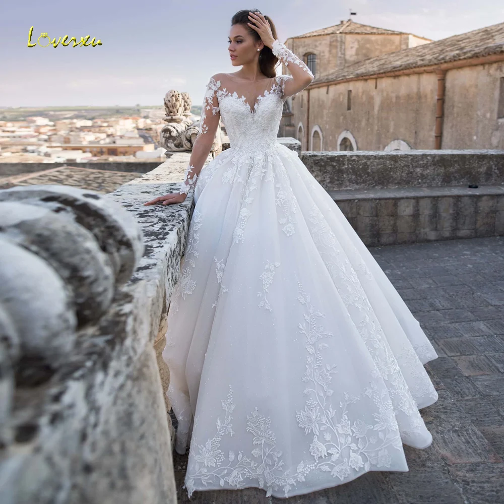 

Loverxu Vintage Wedding Dresses 2024 Sweetheart Long Sleeve Robe De Mariee Gorgeous Appliques Ball Gown Lace Up Vestido De Novia