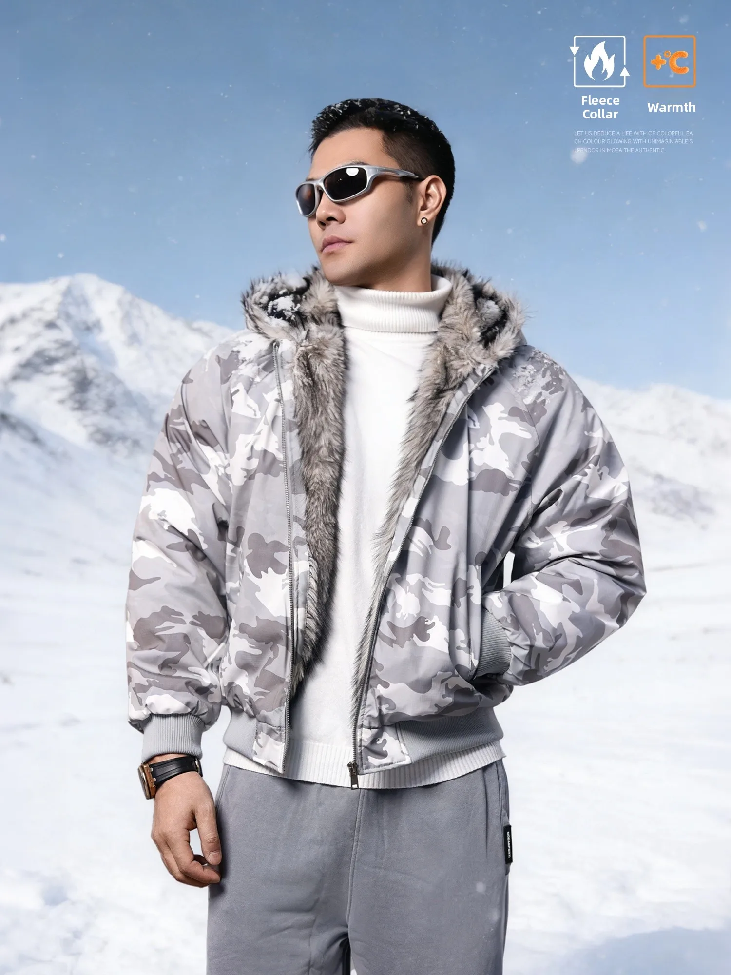 

Тактическая камуфляжная хлопковая куртка для мужчин, модная городская модель с капюшоном, теплая утолщенная куртка с меховым воротником Mountain Eagle из полиэстера.