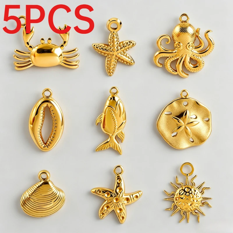 5Pcs Ocean Animal Charms Starfish Octopus Crab Pendants Bohemian Beach Style DIY Necklace Jewelry Making Accessories