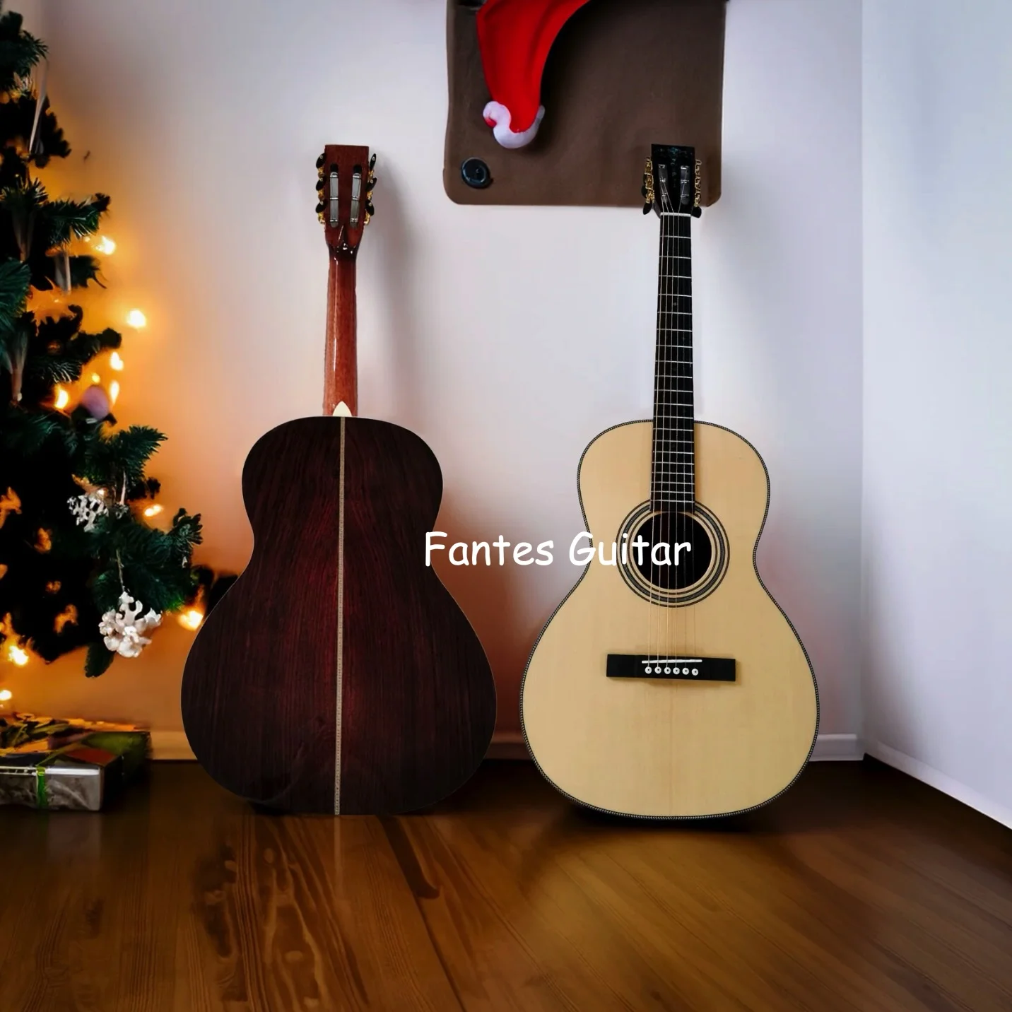 Custom Fantes ALL Solid O shape X bracing Acoustic Guitar with herringbone binding in natural, folk guitar, Slotted Headstock