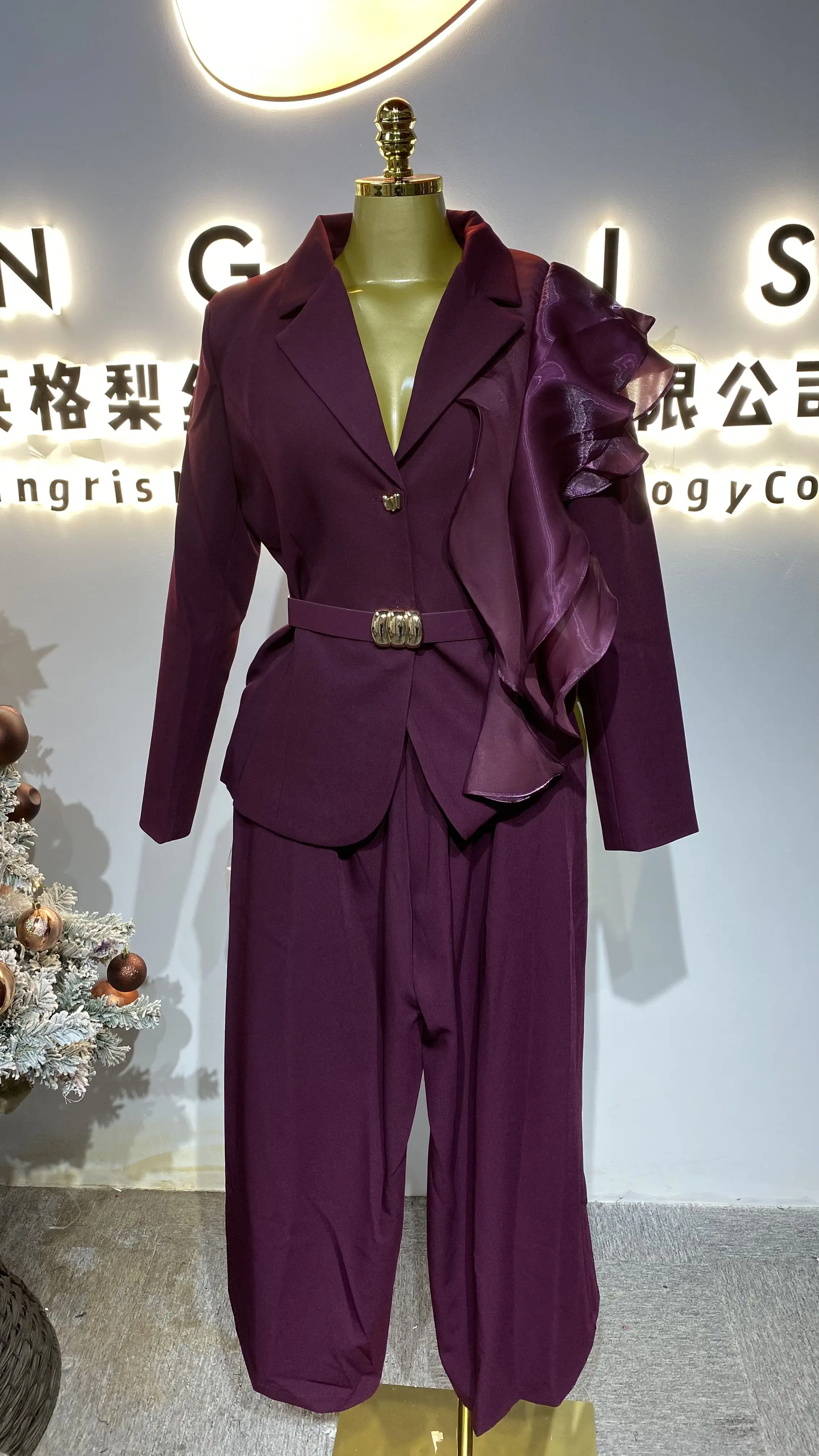 Fashionable asymmetrical ruffled women's blazer, elegant women's blazer, slim-fit women's blazer.-GZXX469