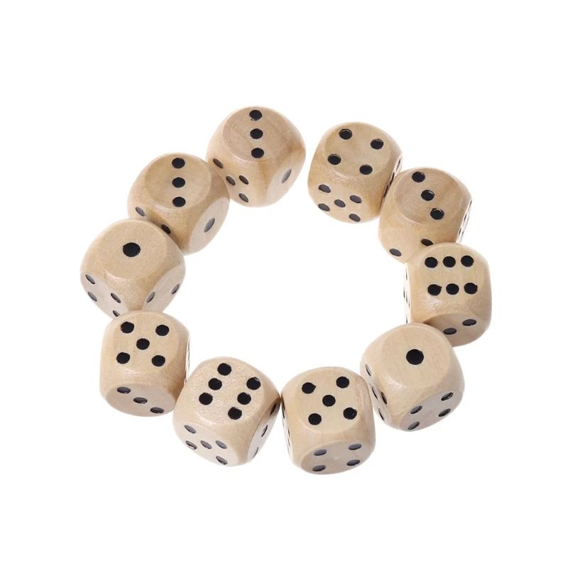 10Pcs Wooden  6 Sided D6 Faces  14mm Digital Number Cubes Round Corner For Kid Educational  DIY Board Games