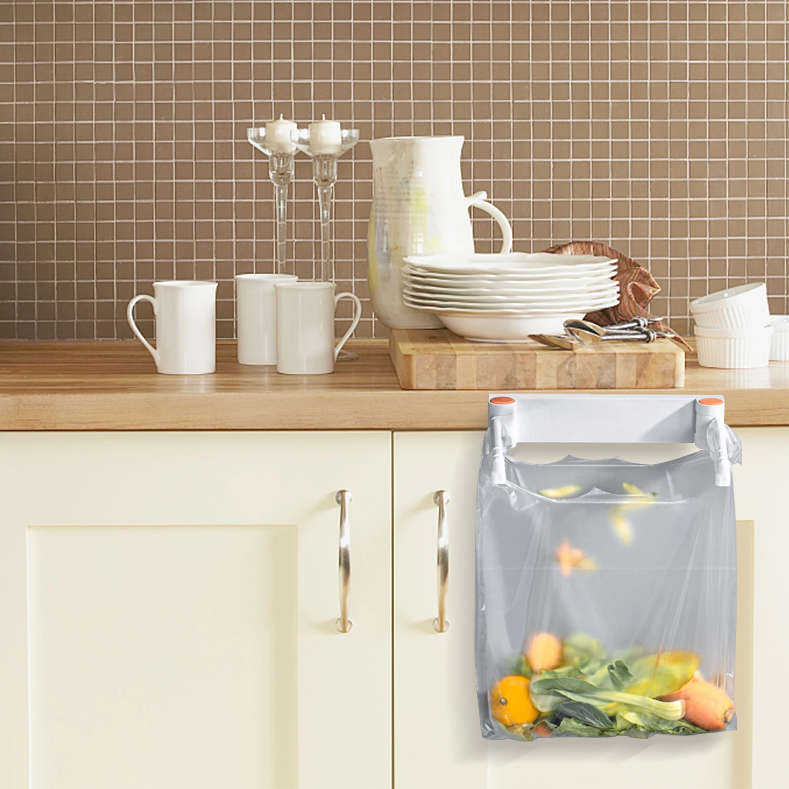 

Wall Mounted Trash Holder Double Layer Plastic Kitchen Bathroom Organizer Gray Foldable Waste Bag Rack Garbage Stand Suitable