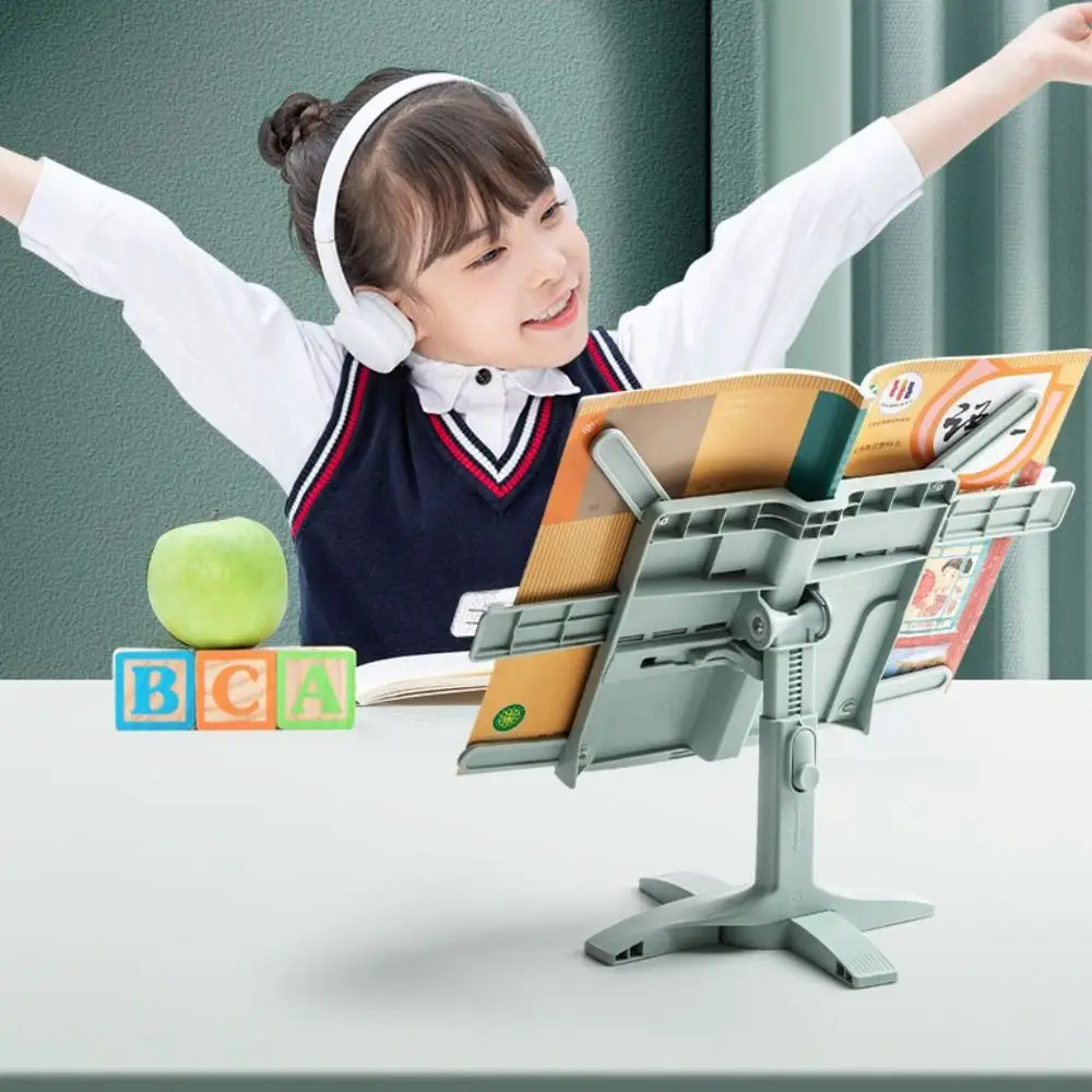 Adjustable Angle Lifting Landing Book Stand with Clip Anti-slip Mat Reading Bookshelf Extendable Plastic Book Holder Student