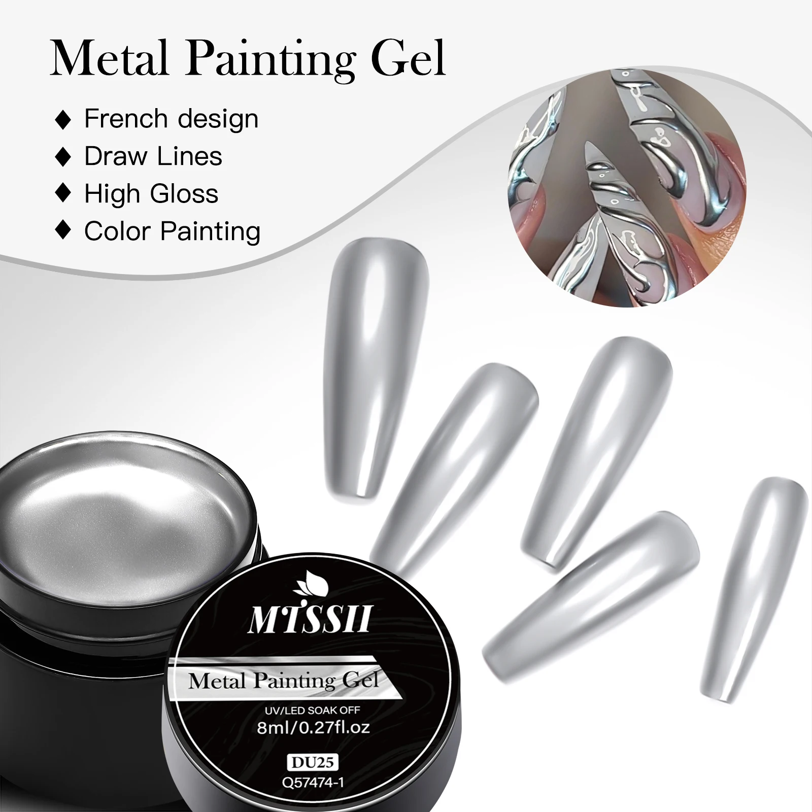 2/3pcs Mirror Metal Gel Nail Polish Set Gold Silver Metallic Painting Drawing Line Gel Semi Permanent Soak Off UV Gel Varnish