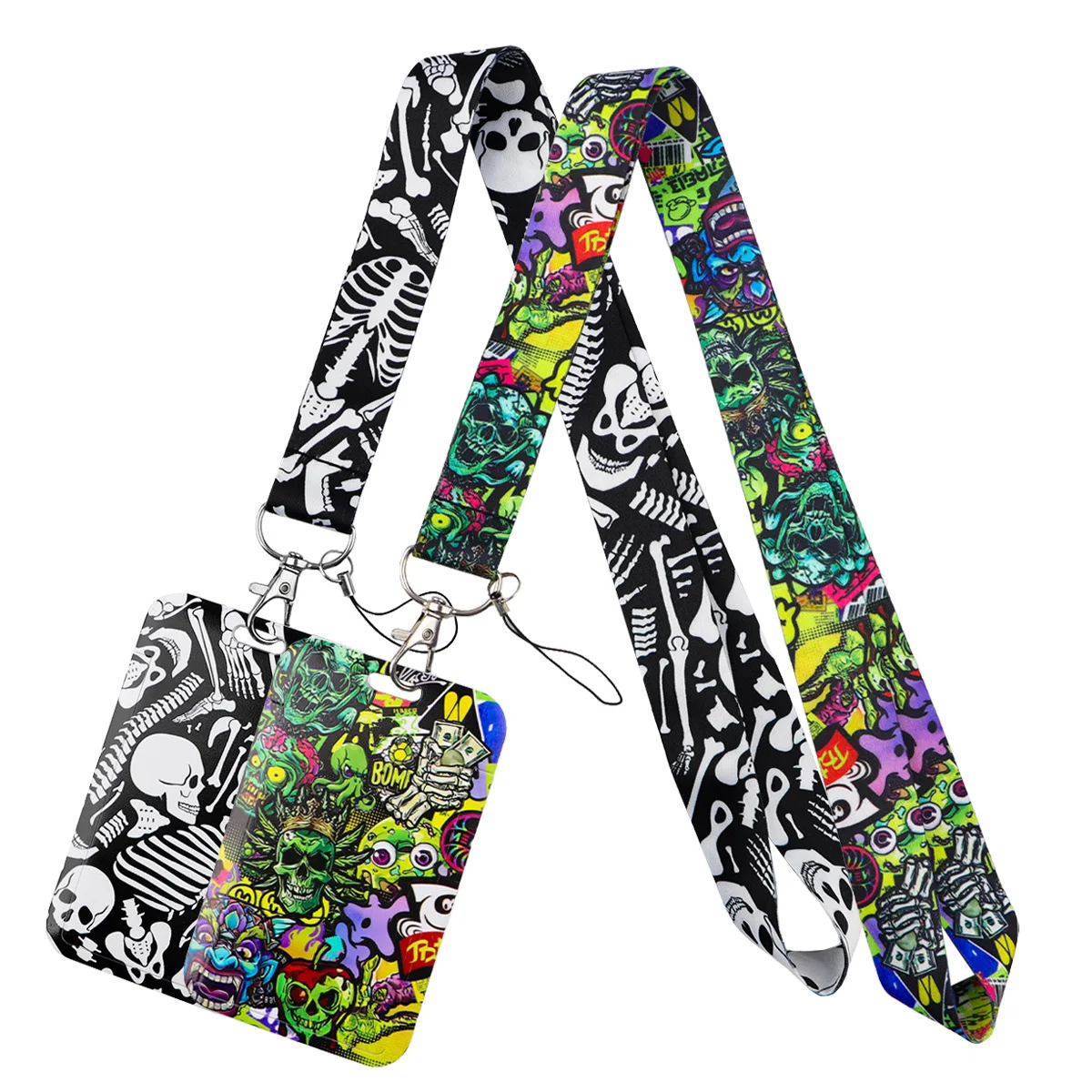 Colorful Graffiti Skull Lanyard Neck Strap Keychain ID Card Cover Badge Holder Mobile Phone Hang Rope Keyring Accessories Gifts