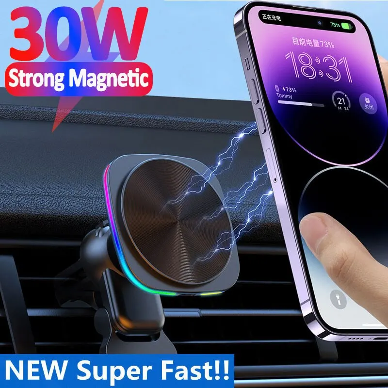 30W Magnetic Car Wireless Charger Mount Air Vent Phone Holder Stand For iPhone 14 13 12 Pro Max Mini Car Fast Charging Station