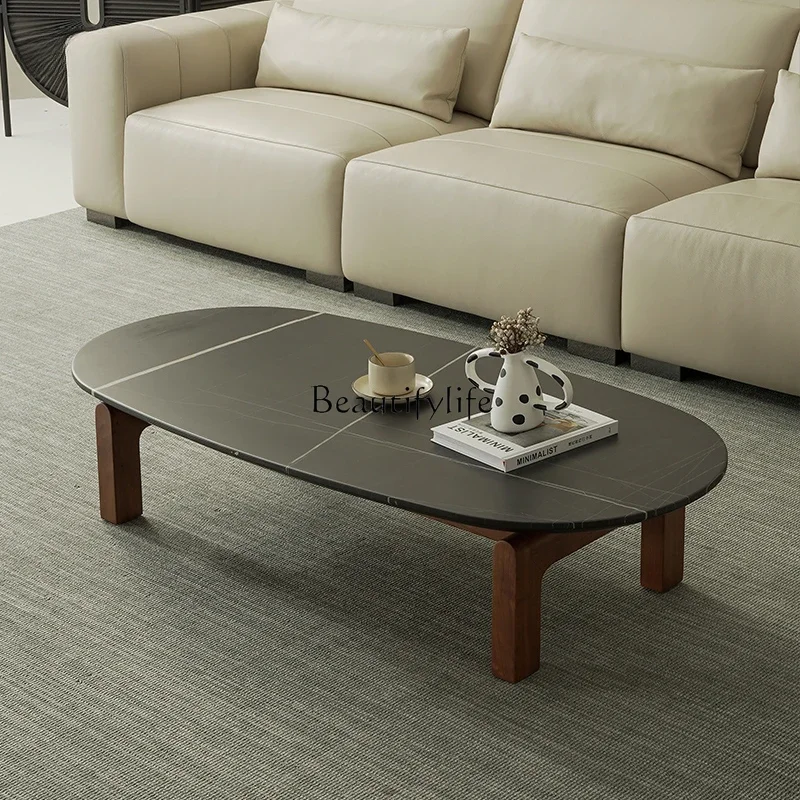 Black walnut coffee table living room new light luxury high-end marble desktop living room home