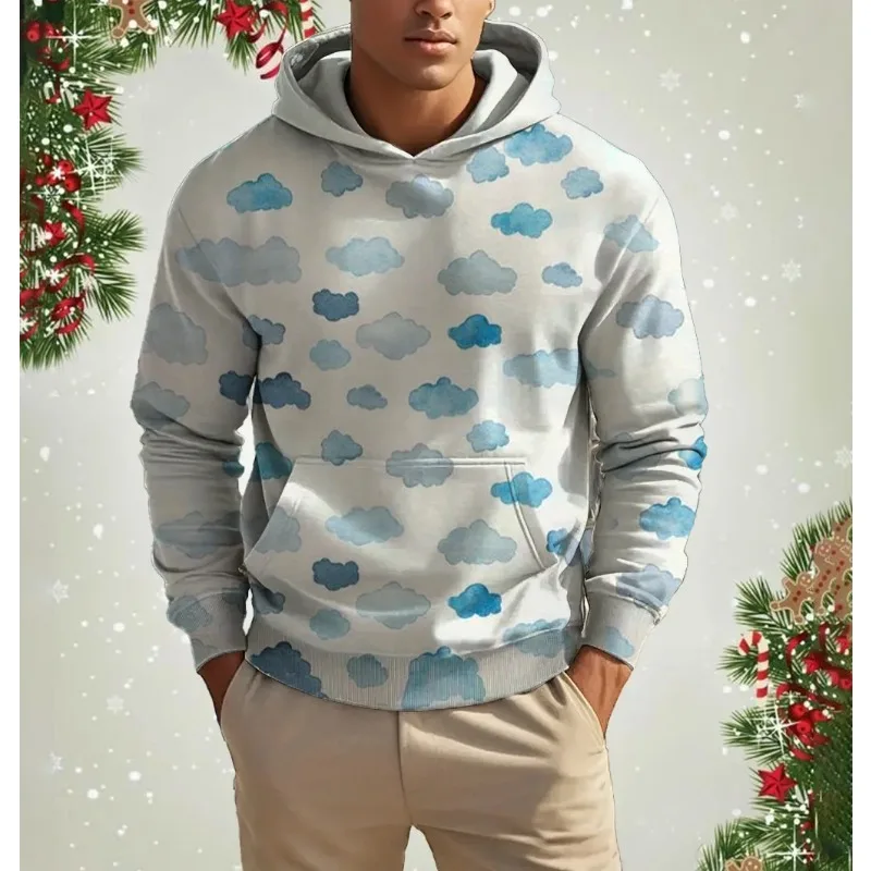 2025 ملابس رياضية جديدة ومبتكرة ثلاثية الأبعاد مطبوعة ملابس رجالية موضة الاتجاه كم طويل بقلنسوة من ألياف البوليستر #2