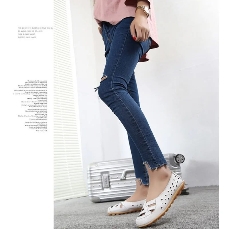 2023 Summer New Women Sandals Fashion Soft Sole Flat Heel Women Hollow Flat Shoes Woman Genuine Leather Shoes Female Casual