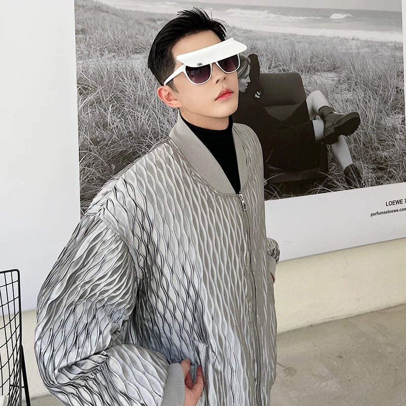 

Новинка весны, свободная мужская куртка с бейсбольным воротником Jaet, плиссированная верхняя одежда Silver iny, молодежная мода, полиэстер, длинный све