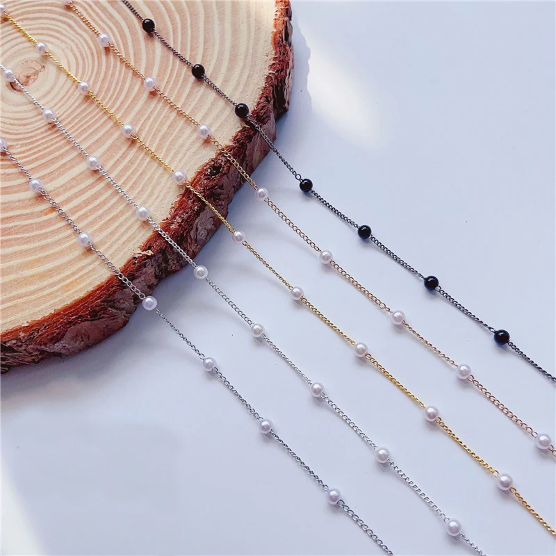 

2meters 4mm Imitation Pearl Bead Chains Bulk Metal Copper Link Necklace Bracelets Chains Lot Supplies for Diy Jewelry Making