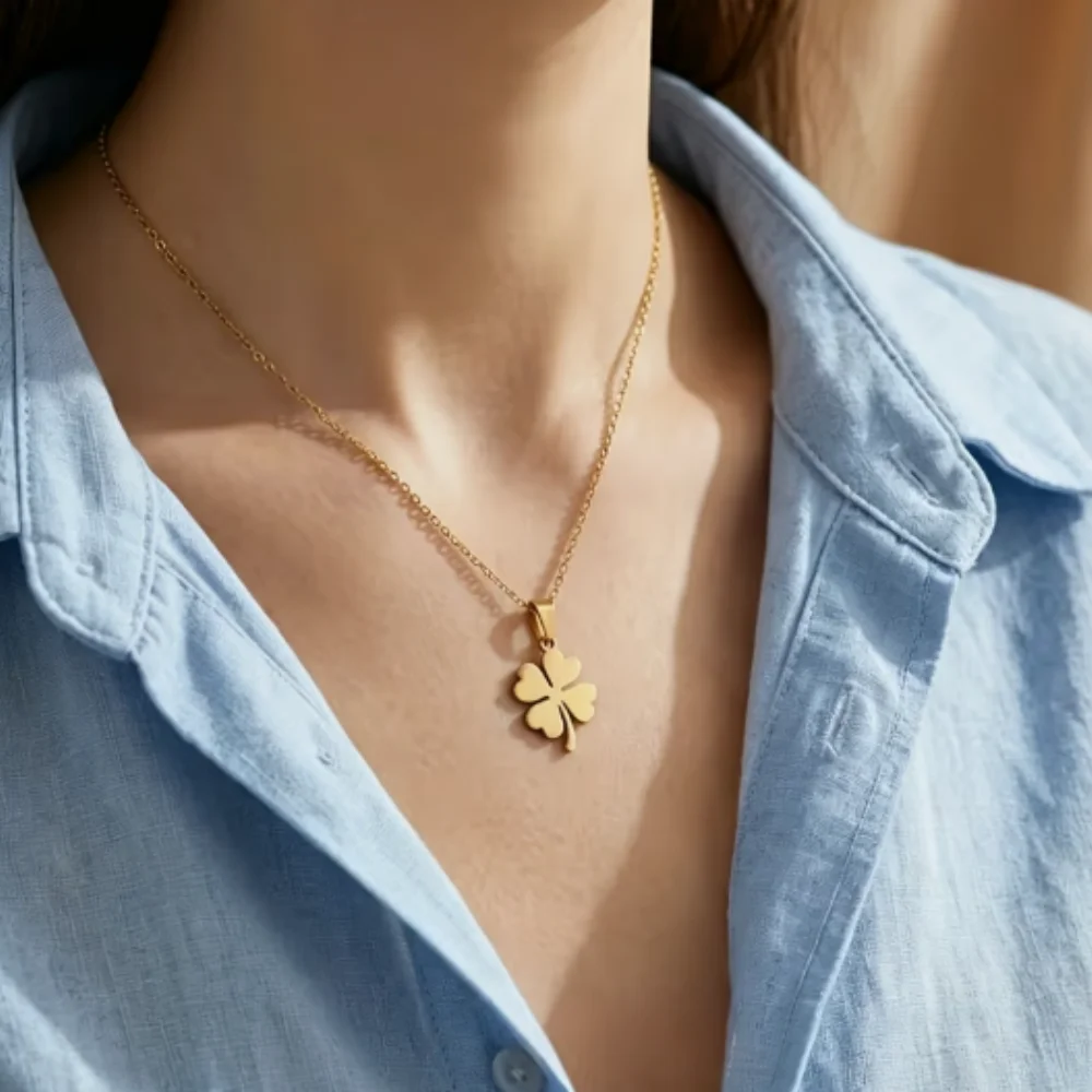 Minimalist Clover Necklace, Stainless Steel Lucky Four Leaf Pendant, Exquisite Lucky Jewelry Gift
