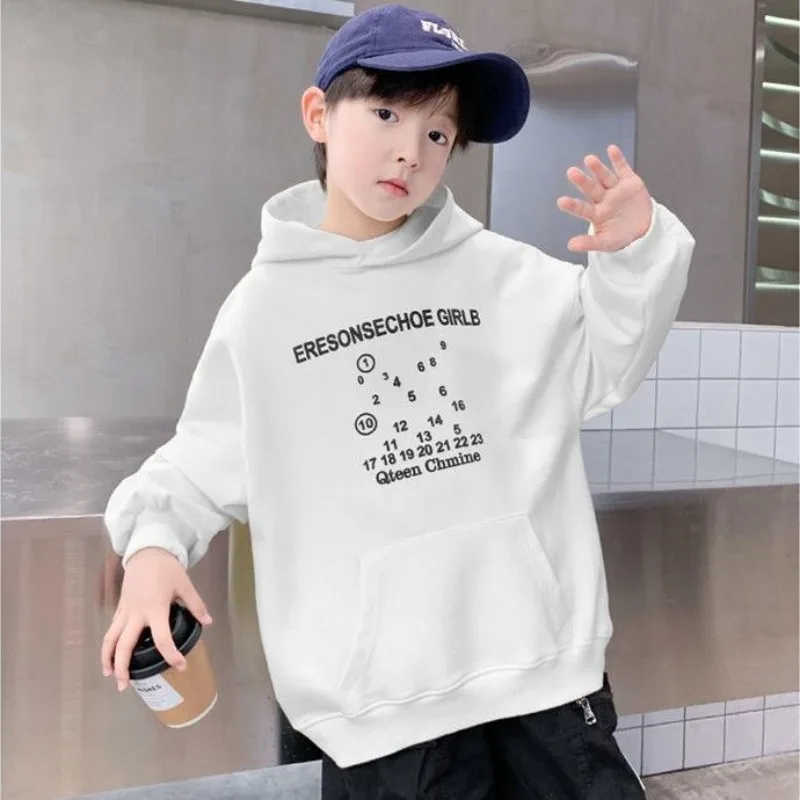 

2025 Spring Autumn New Boys Kids Korean Style Loose Fit Letter Print Hooded Sweatshirt - Casual Boys' Top