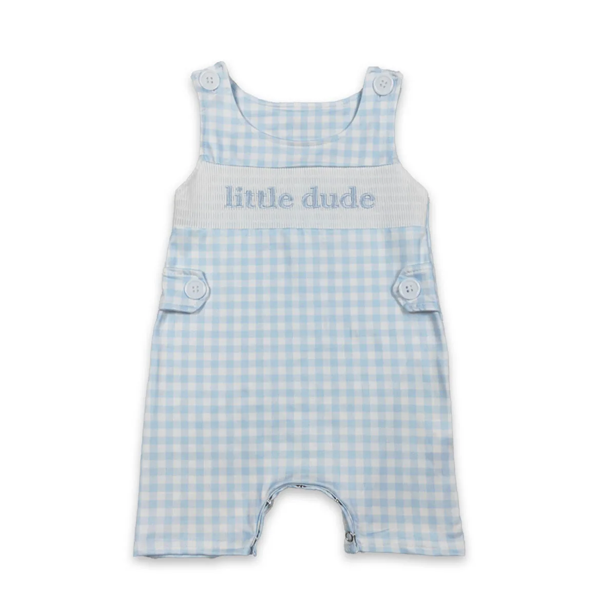 Newborn Baby Boy Sleeveless Smocked Little Dude Blue Plaid Bubble Romper Infant Bodysuit Toddler Jumpsuit Children Clothing