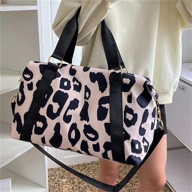 Bolso de viaje con estampado de leopardo para mujer, bolsa Oxford grande, de mano, de gimnasio, de fin de semana, color rosa, a la moda, novedad de