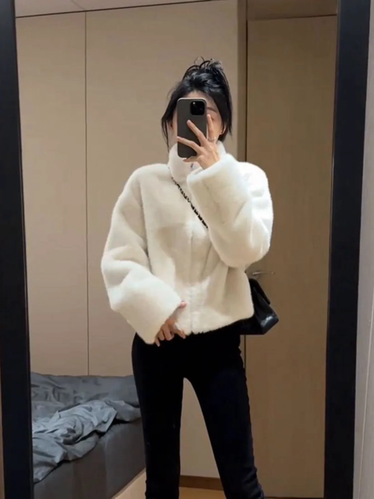

Lamb Wool Jacket New In Outerwears Woman Drawstring Cargo Contrast Stitch Anti Wind Casual Fashion Biker Varsity Boyfriend Style