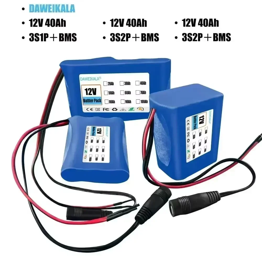 12V 30Ah 18650 Lithium-Ion Battery Pack, Suitable for Solar Electric Vehicles and LED Lights, Equipped with a 12.6V 3A Charger