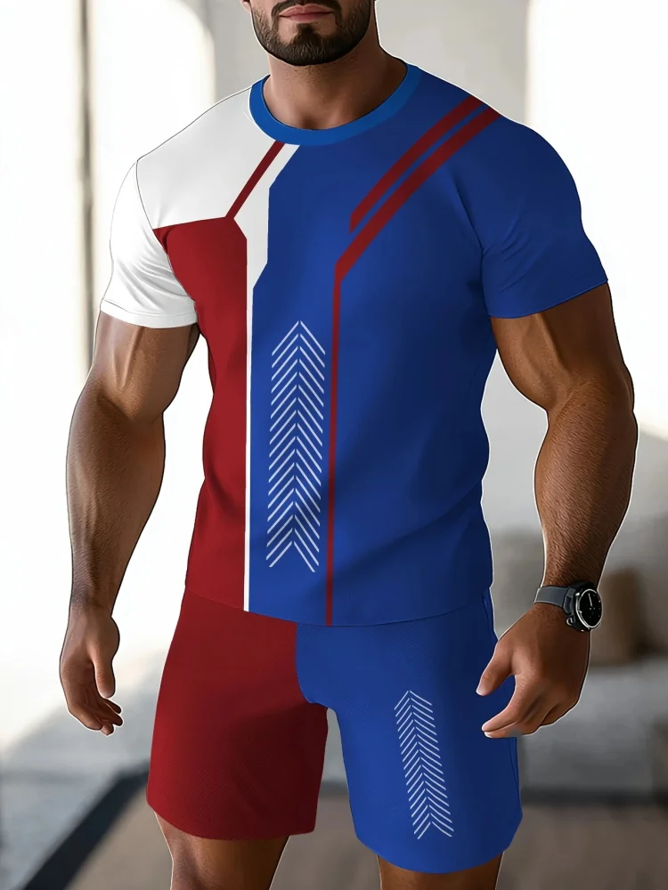 New Men's Casual Short-sleeved Set In 2025, Featuring Outdoor Animal Lion Patterns, Street Fashion Top And Shorts