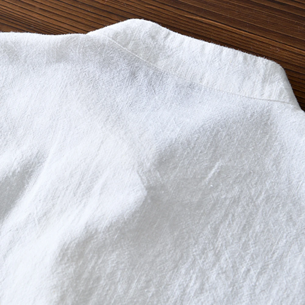 

Удобные модные мужские футболки для отдыха, рубашки больших размеров для кунг-фу, однотонные традиционные дышащие футболки с пряжкой на пуговицах